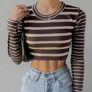 BDG Brown and Cream Striped Crop Top